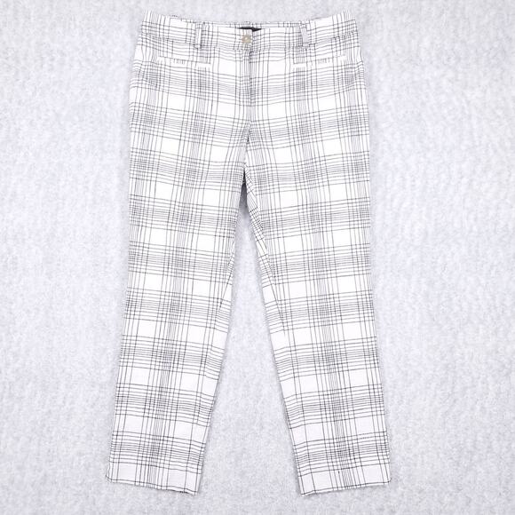 Ann Taylor Pants - Ann Taylor Crop Pants Womens 2 White Black Check Slit Hem Workwear Classic